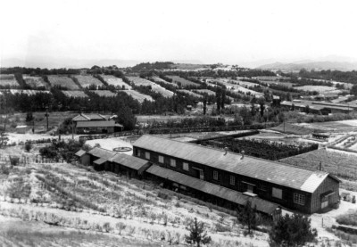 1963年　兵舎の奥に、畑を囲む防風防砂林がみえる